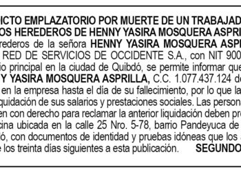 Edicto 2do. aviso Henny Yasira Mosquera Asprilla