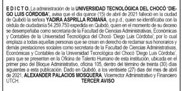 Edicto 3er. aviso Yadira Asprilla Romaña
