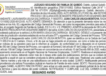 Edicto. Admisión de demanda de muerte presunta por desaparecimiento.