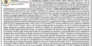 Edicto. Admisión de demanda de muerte presunta por desaparecimiento.