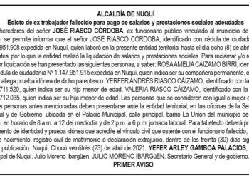 Edicto 1er. aviso José Riasco Córdoba