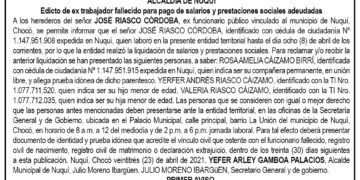 Edicto 1er. aviso José Riasco Córdoba