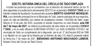 Edicto Berto Gaspar Mosquera