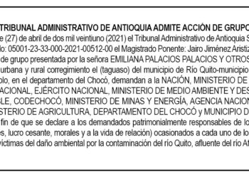 Tribunal Administrativo de Antioquia admite acción de grupo