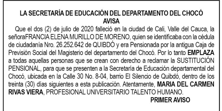 Edicto 1er. aviso Francia Helena Murillo de Moreno