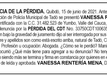Pérdida CDT. Vanessa Rentería Mena.
