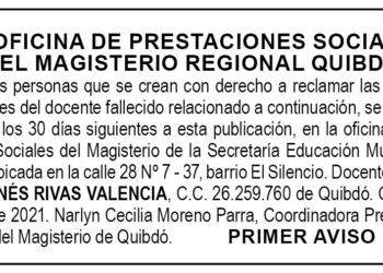 Edicto 1er. aviso Benita Inés Rivas Valencia