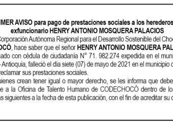 Edicto 1er. aviso Henry Antonio Mosquera Palacios