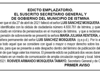 Edicto 1er. aviso Luis Sánchez Mosquera