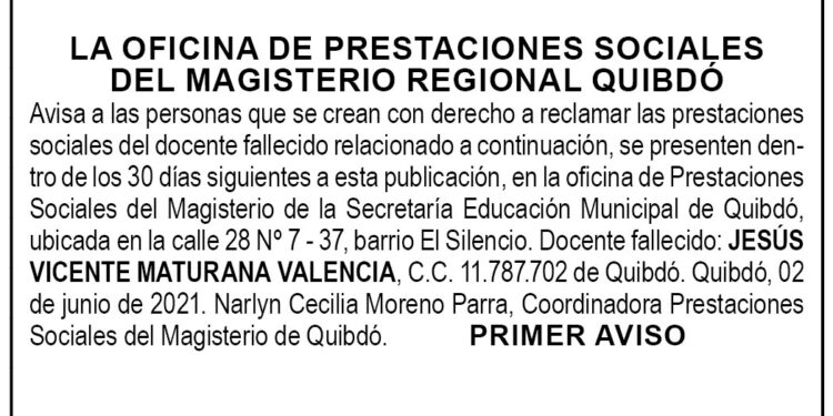 Edicto 1er. aviso Jesús Vicente Maturana Valencia