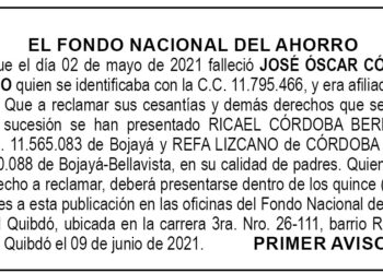 Edicto 1er. aviso José Óscar Córdoba Lizcano