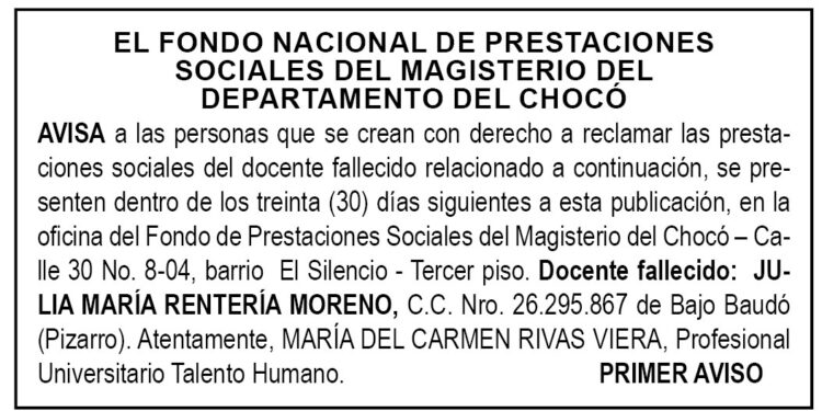 Edicto 1er. aviso Julia María Rentería Moreno