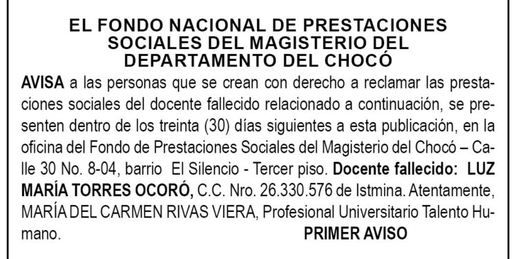 Edicto 1er. aviso Luz María Torres Ocoro