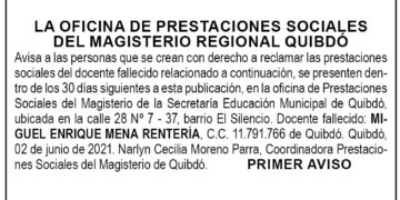 Edicto 1er. aviso Miguel Enrique Mena Rentería