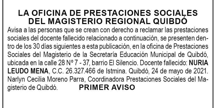 Edicto 1er. aviso Nuria Leudo Mena