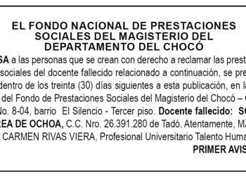 Edicto 1er. aviso Sofía Perea de Ochoa