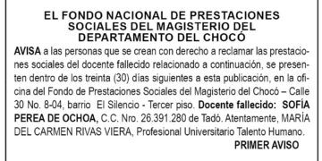Edicto 1er. aviso Sofía Perea de Ochoa