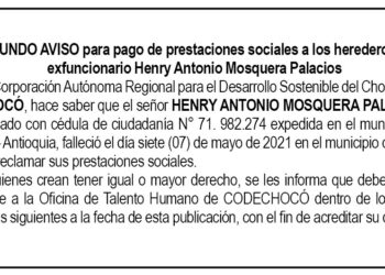 Edicto 2do. aviso Henry Antonio Mosquera Palacios