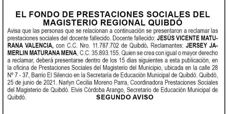 Edicto 2do. aviso Jesús Vicente Maturana Valencia