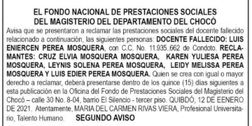 Edicto 2do. aviso Luis Eniercen Perea Mosquera