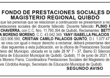 Edicto 2do. aviso. Plinio Palacios Chaverra.