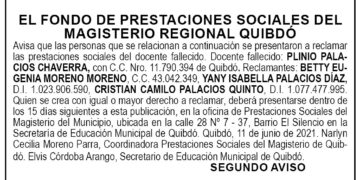 Edicto 2do. aviso. Plinio Palacios Chaverra.