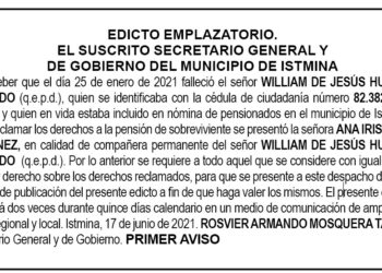 Edicto 1er. aviso William de Jesús Hurtado Hurtado