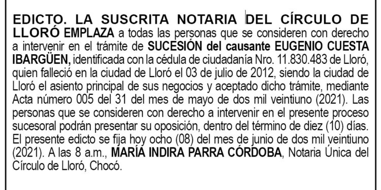 Edicto Eugenio Cuesta Ibargüen