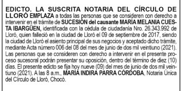 Edicto María Melania Cuesta Ibargüen