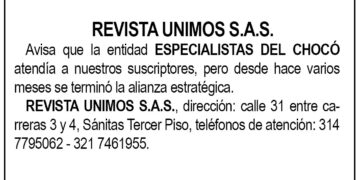 Revista Unimos S.A.S. avisa