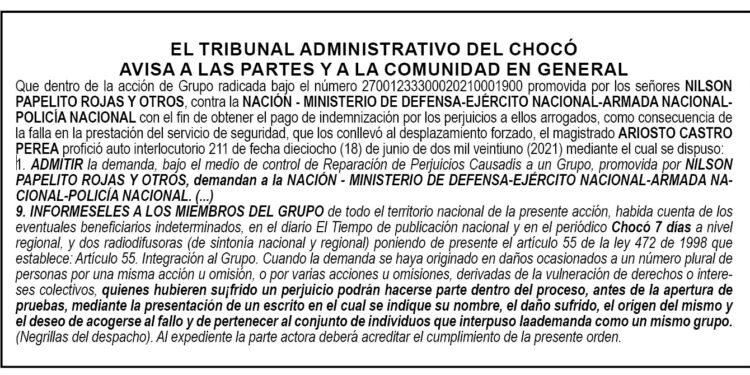 Tribunal Administrativo del Chocó admite Acción de Grupo