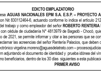 Edicto 1er. aviso Roberto Rentería Palacios
