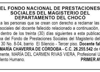 Edicto 1er. aviso Aura María Chaverra de Córdoba