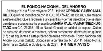 Edicto 1er. aviso Cipriano Gamboa Murillo