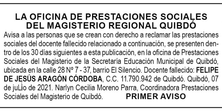 Edicto 1er. aviso Felipe de Jesús Aragón Córdoba