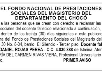 Edicto 1er. aviso José Daniel Rojas Perea