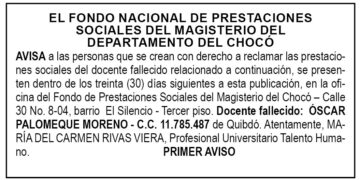 Edicto 1er. aviso Óscar Palomeque Moreno