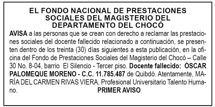 Edicto 1er. aviso Óscar Palomeque Moreno