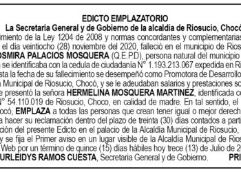 Edicto 1er. aviso Rosmira Palacios Mosquera