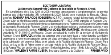 Edicto 1er. aviso Rosmira Palacios Mosquera
