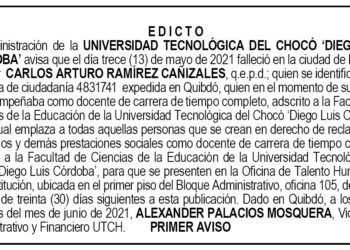 Edicto 1er. aviso Carlos Arturo Ramírez Cañizales