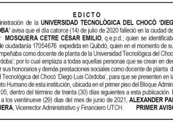 Edicto 1er. aviso César Emilio Mosquera Cetre