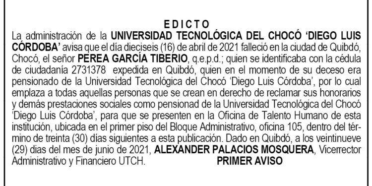 Edicto 1er. aviso Tiberio Perea García