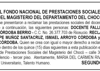 Edicto 2do. aviso Billarda Córdoba Berrío