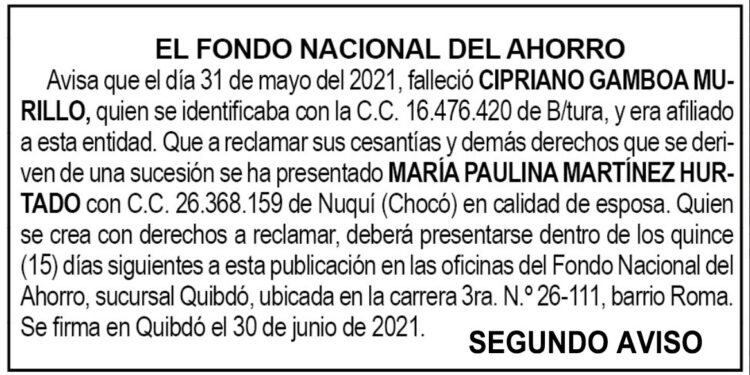 Edicto 2do. aviso Cipriano Gamboa Murillo