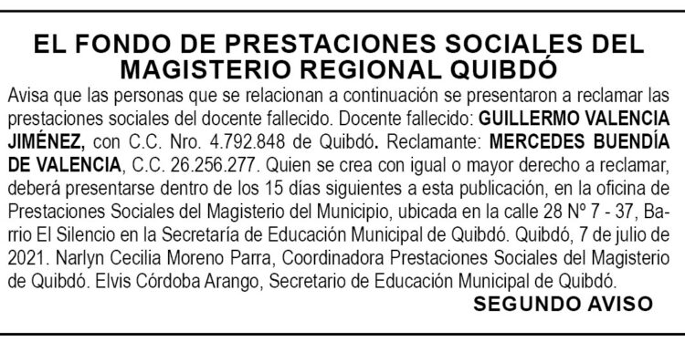 Edicto 2do. aviso Guillermo Valencia Jiménez