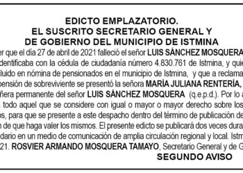 Edicto 2do. aviso Luis Sánchez Mosquera