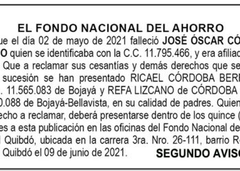 Edicto 2do. aviso José Óscar Córdoba Lizcano