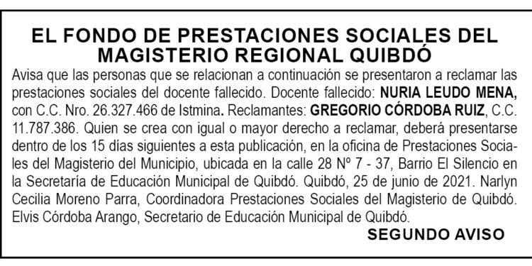 Edicto 2do. aviso Nuria Leudo Mena