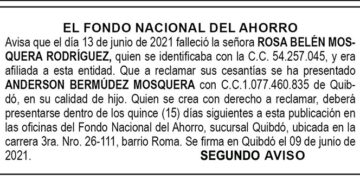 Edicto 2do. aviso Rosa Belén Mosquera Rodríguez